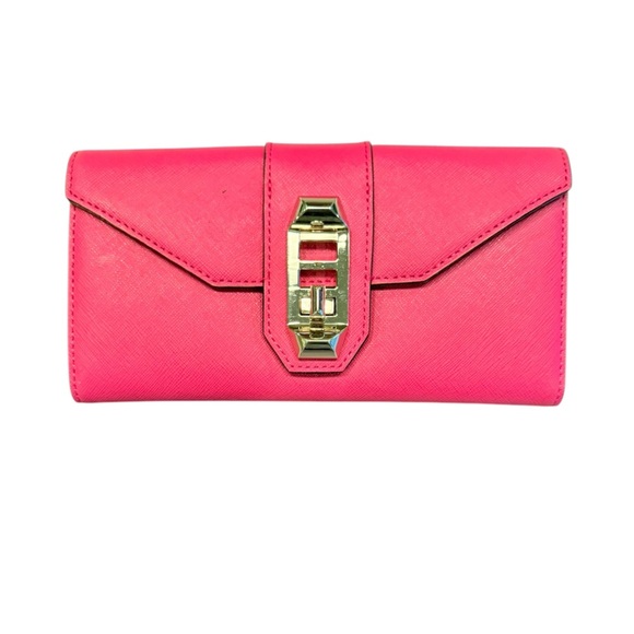 NWOT Rebecca Minkoff Magenta Saffiano Leather Continental Wallet Gold MSRP $225 - Picture 1 of 11